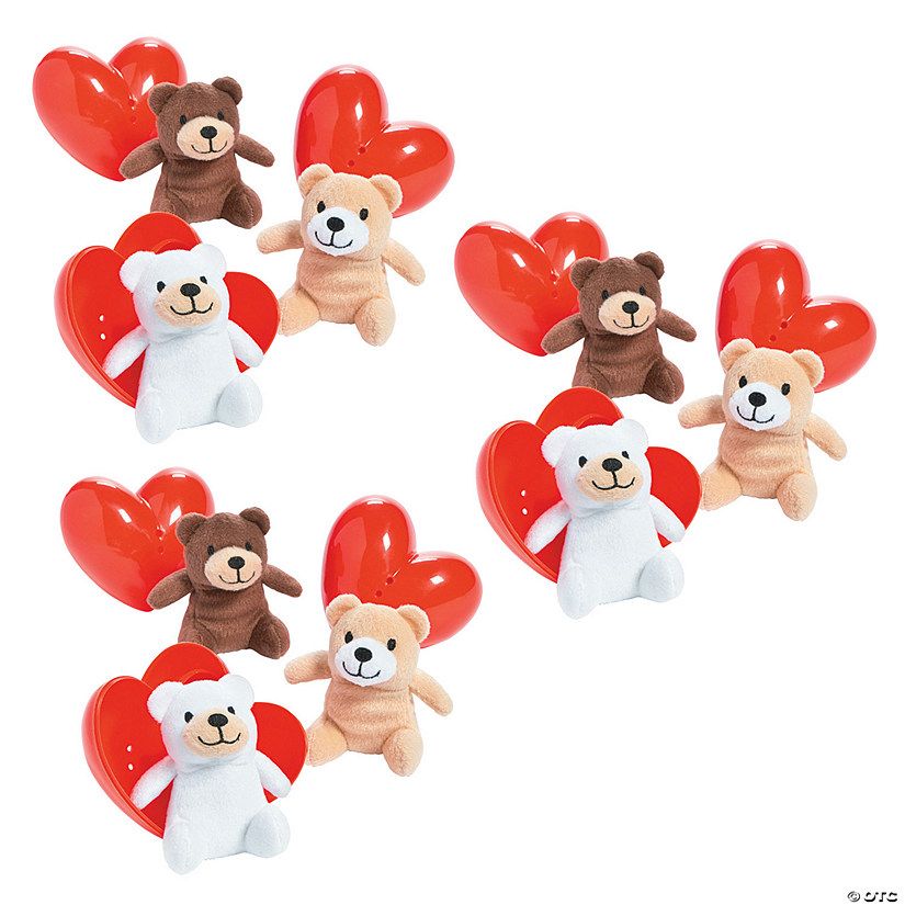 Bulk 48 Pc. Valentine’s Day Hearts with Mini Stuffed Bear | Oriental Trading Company