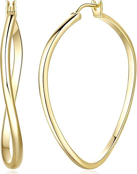 14K Gold Hoop Earrings for Women Large Gold Hoop Earrings 14K Gold Earrings for Women Elegant Twi... | Amazon (US)