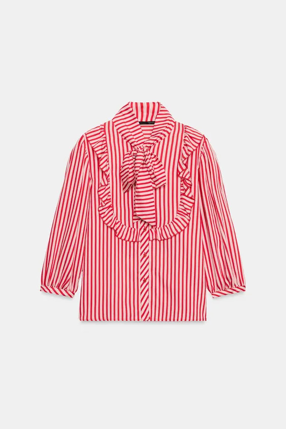 STRIPED TIE-NECK BLOUSE | Zara US