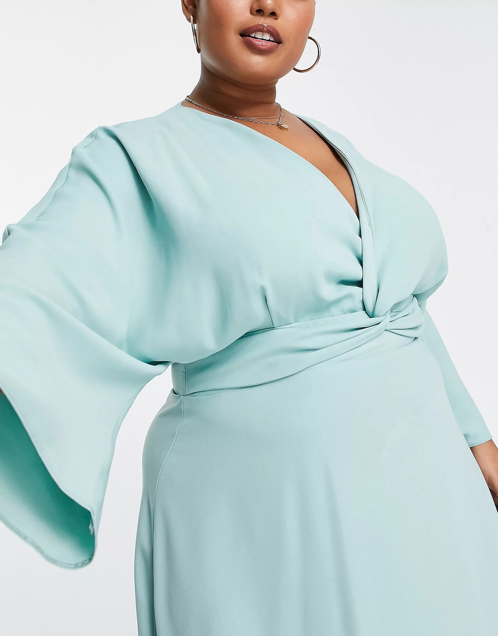 ASOS DESIGN Curve batwing twist front midi skater dress in duck egg | ASOS (Global)