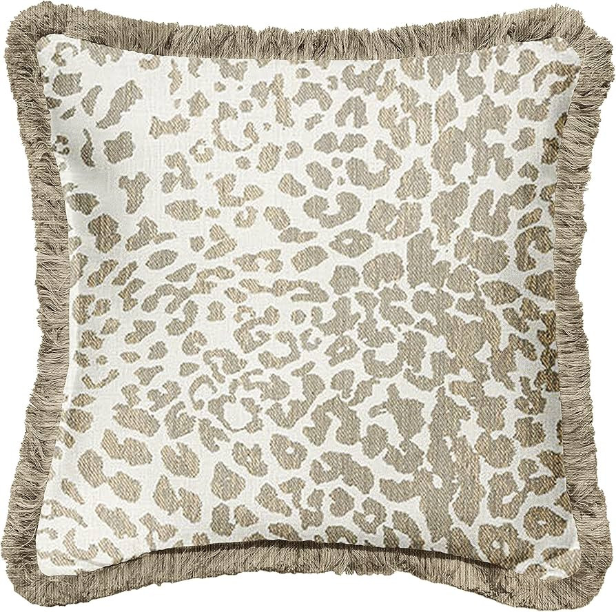 Sorra Home x Sunbrella Instinct Dune and Taupe Fringe Indoor/Outdoor Pillow, 18 in x 18 in | Amazon (US)