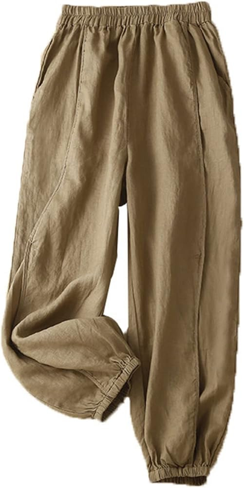 FBYBN Casual Pants for Women Trendy Embroidery Print Wide Leg Trousers Elastic Waist with Pocket Com | Amazon (US)