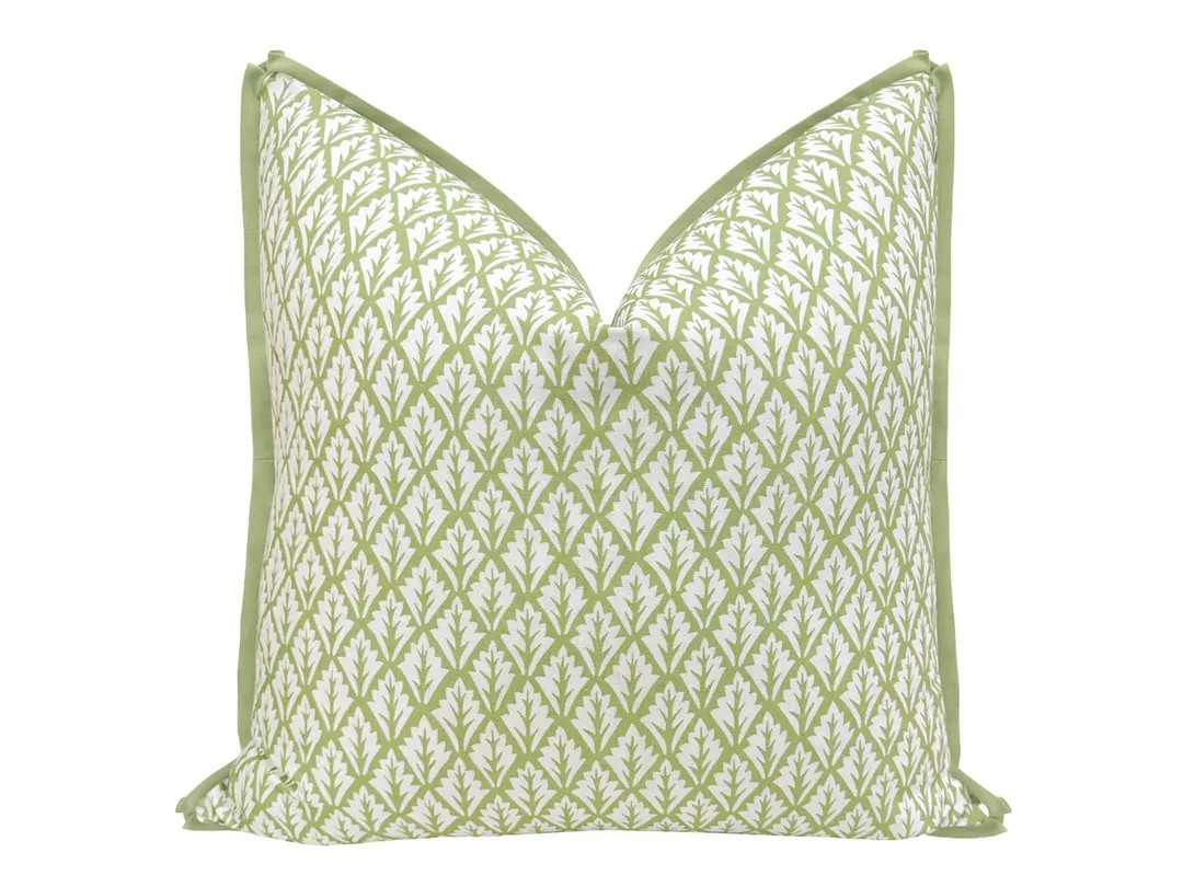 Verbena Print // Celadon With Butterfly Flange | Floral Print | Flange Pillow | Green Throw Pillo... | Etsy (US)