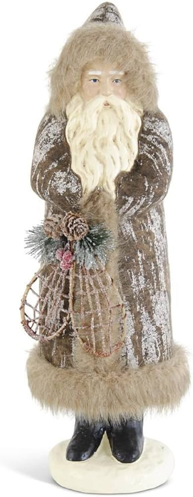 K&K Interiors Fur Trim Santa with Snowshoes, 17-Inch Height, Paper Pulp, Brown, Christmas Decorat... | Amazon (US)