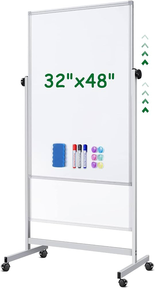 Mobile Whiteboard 32 x 48 inches Height Adjustable Dry Erase White Board, Standing Easel Whiteboa... | Amazon (US)