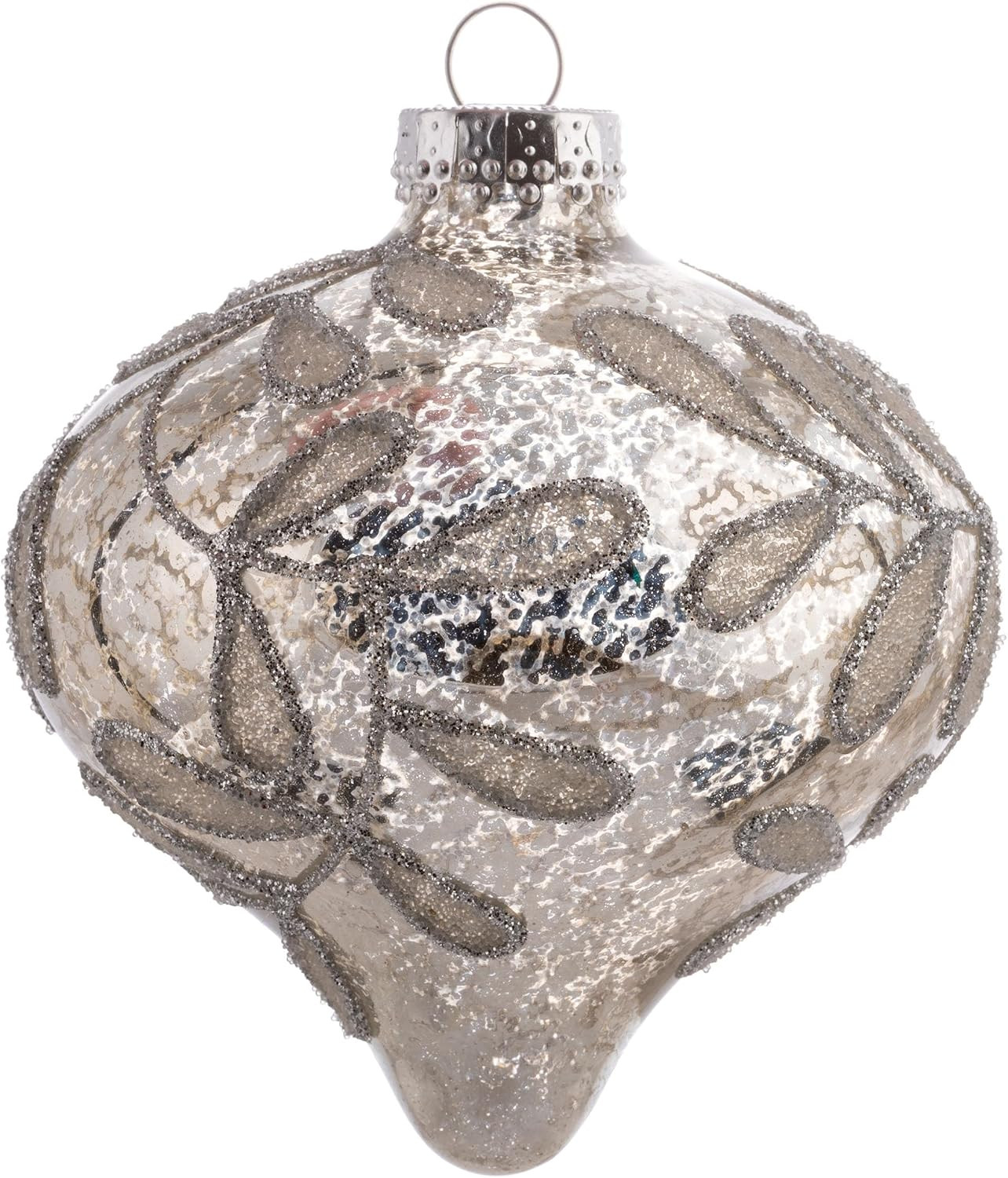 Karma, Christmas Hanging Ornament, Glitter Leaf Glass Drop Ornament 4.5" Silver Mercury,Holiday Decoration, Christmas Tree Ornament | Amazon (US)