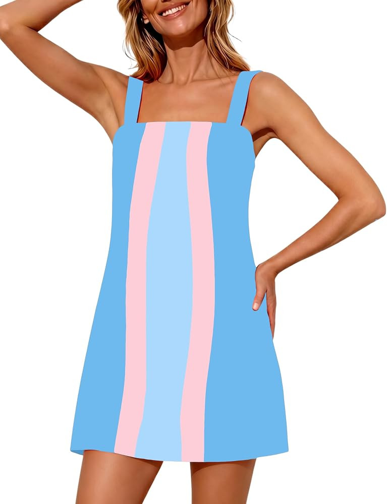 Yidarer Women's Summer Mini Dress Adjustable Straps Color Block Casual Relaxed Fit Overall Dresse... | Amazon (US)