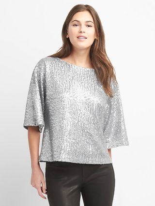 Gap Womens Sequin Kimono Top Silver Size L/XL | Gap US