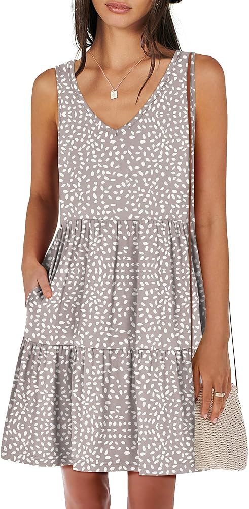 ANRABESS Womens Summer Casual Tank Dress Sleeveless V Neck T Shirt Sundress Flowy Tiered Swing Mi... | Amazon (US)