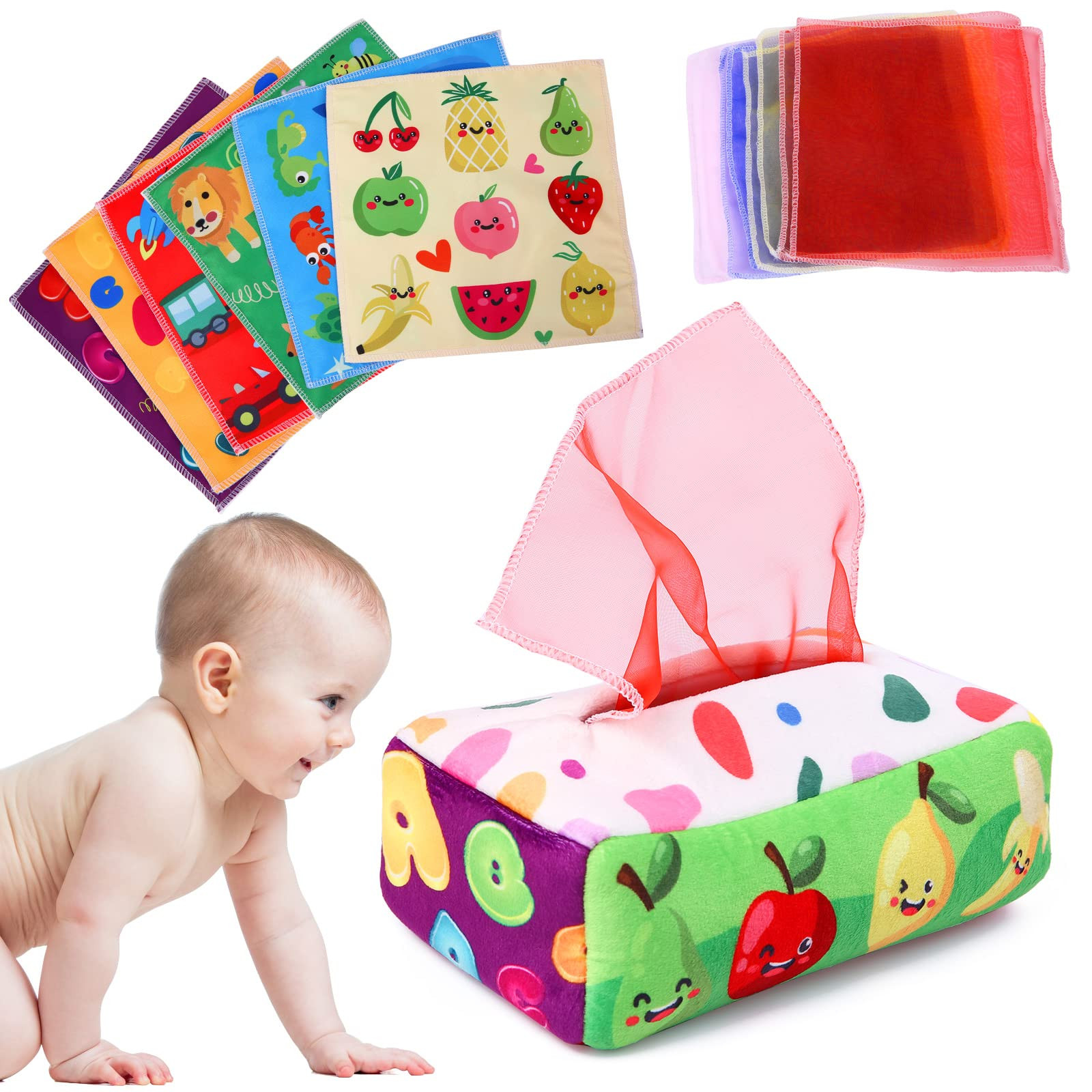 Baby Toys 6 to 12 Months - Tissue Box Toy Montessori for Babies 6-12 Months, Soft Stuffed High Co... | Amazon (US)