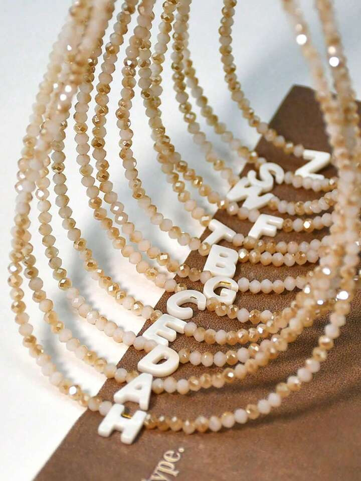 1pc European And American Style Shell Letter Pendant Collarbone Necklace With Crystal Beaded Chain, Super Shiny & Exquisite Alphabet Pendant Necklace, Stainless Steel Chain Accessories, Gift For Women | SHEIN