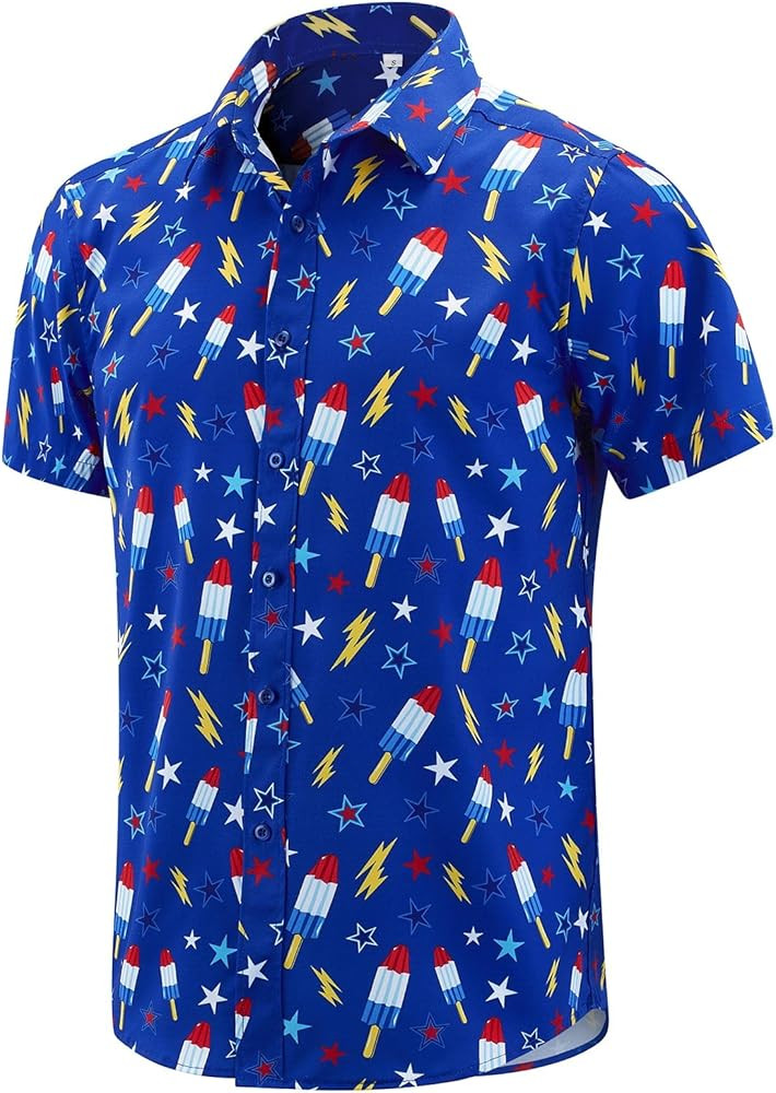 EUOW Men's Hawaiian Shirt Short Sleeves Printed Button Down Summer Beach Dress Shirts | Amazon (US)