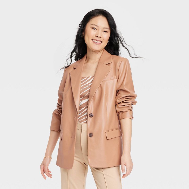 Women's Faux Leather Blazer - A New Day™ Brown | Target