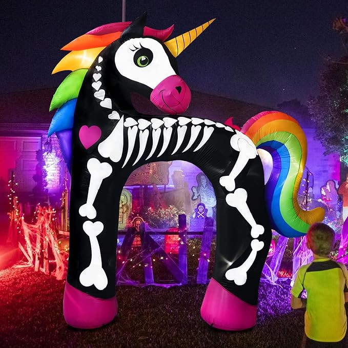 11 Ft Giant Halloween Inflatables Unicorn Arch Decorations Archway Rainbow Skeleton Decor Built i... | Amazon (US)