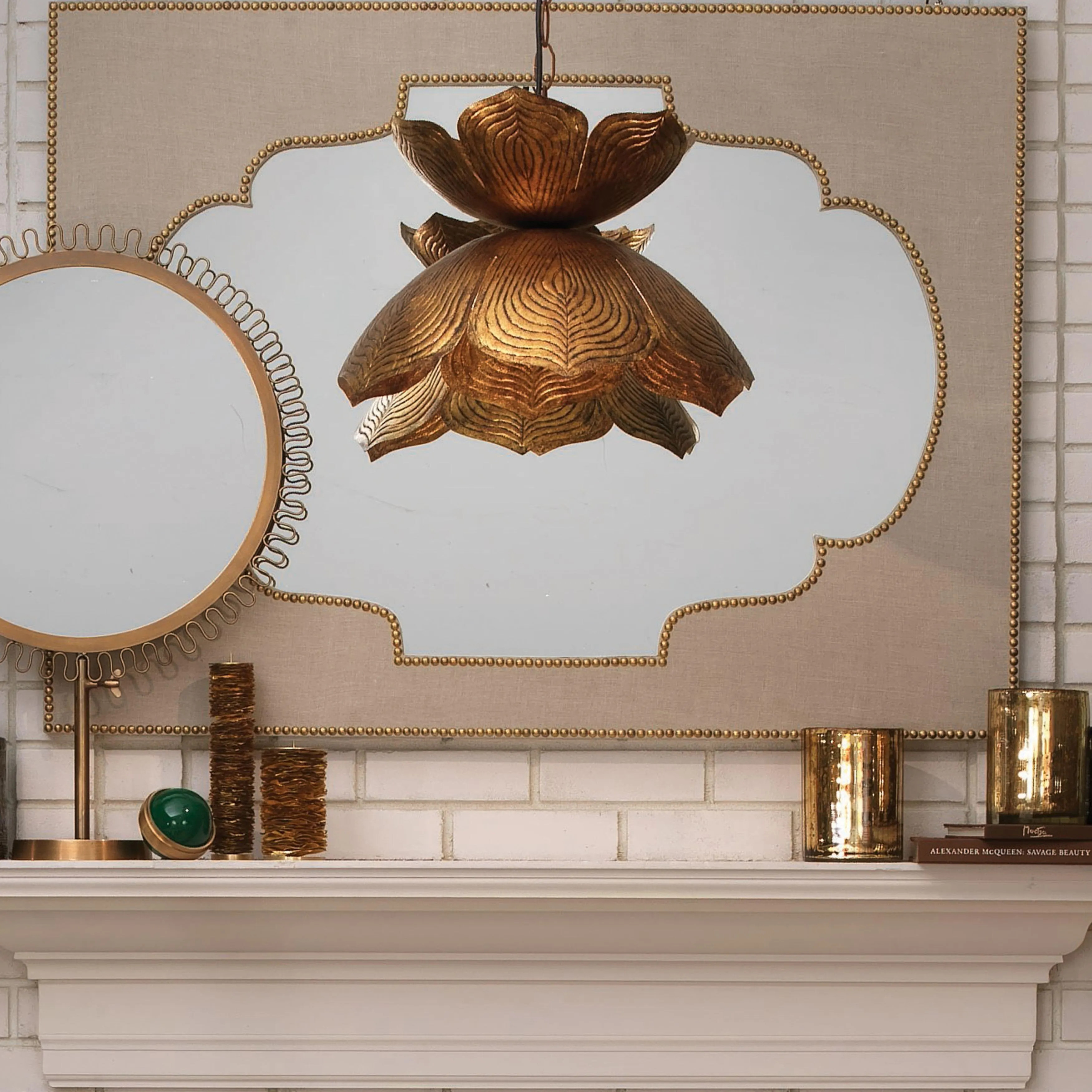 Relaxed Elegance Lily Pendant Light, Antique Gold | Ashley