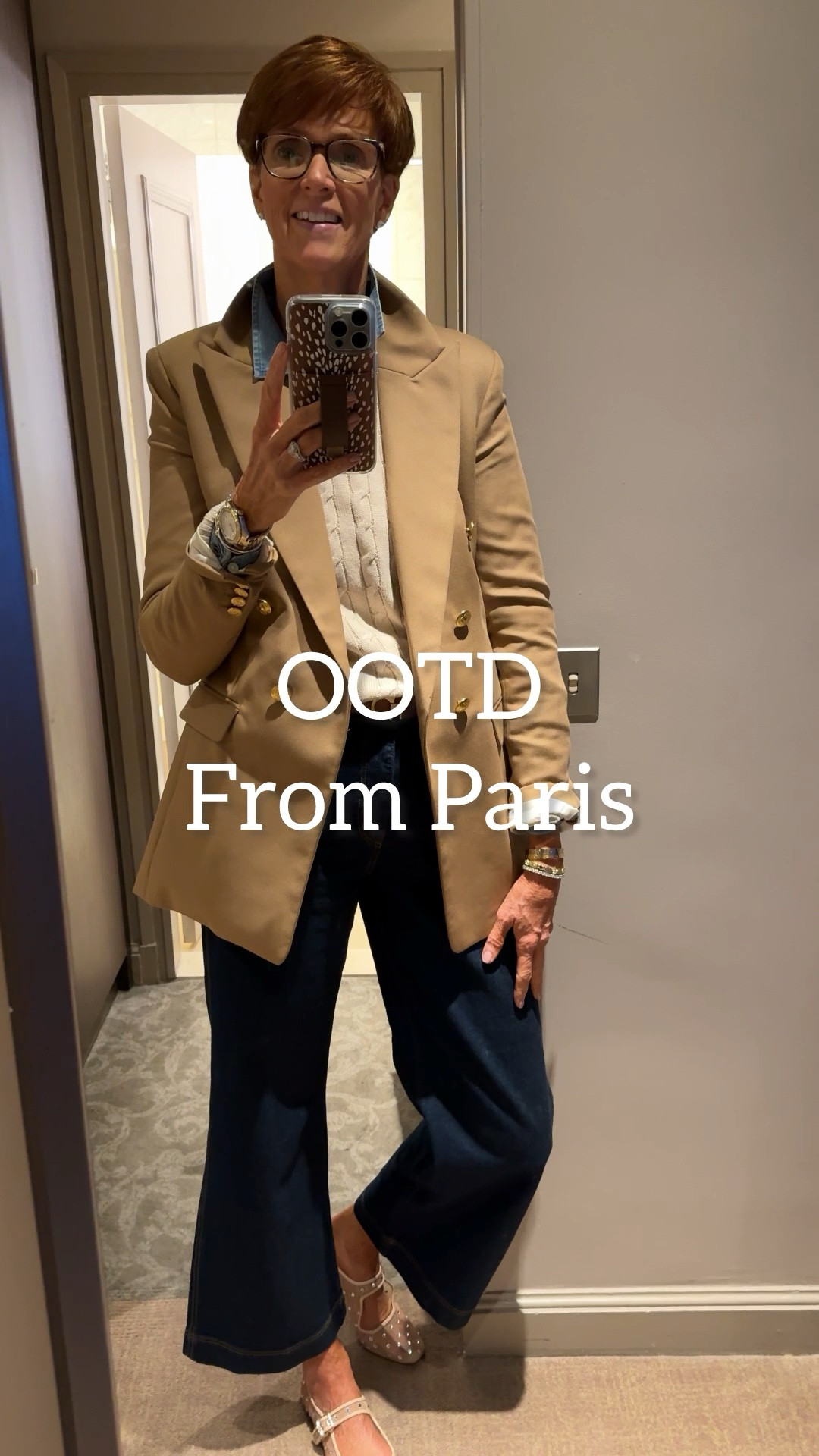 OOTD from Paris
Layers for cooler weather and all the neutrals. This makes it easy to mix and match outfits. Denim shirt, neutral cable knit sweater, dark wash wide leg jeans camel blazer.


#LTKOver40 #LTKStyleTip #LTKFindsUnder100