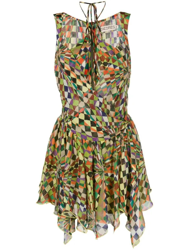 SIEDRES Fia graphic-print Gathered Dress - Farfetch | Farfetch Global