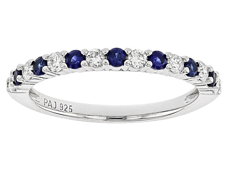 Lab Created Sapphire And Lab-Grown Diamond Rhodium Over Sterling Silver Band Ring 0.59ctw - LGD85... | JTV Jewelry
