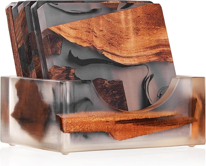 Walnut Coasters Set, Epoxy Coasters, Modern Coasters with Holder, Walnut Coasters No Scent | Amazon (US)