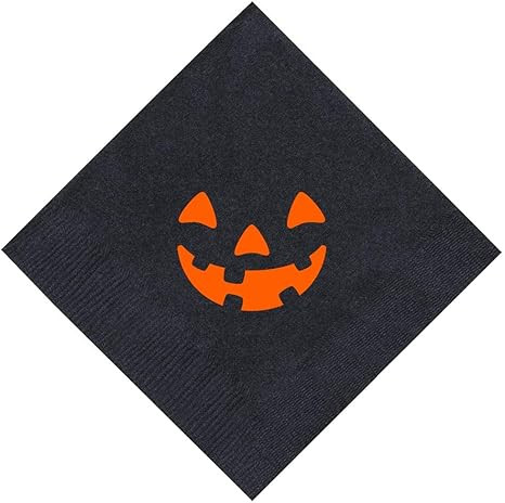 Halloween Party Supplies Jack-O-Lantern Napkins 50 Pack 5x5" Party Napkins Cocktail Napkins Black | Amazon (US)