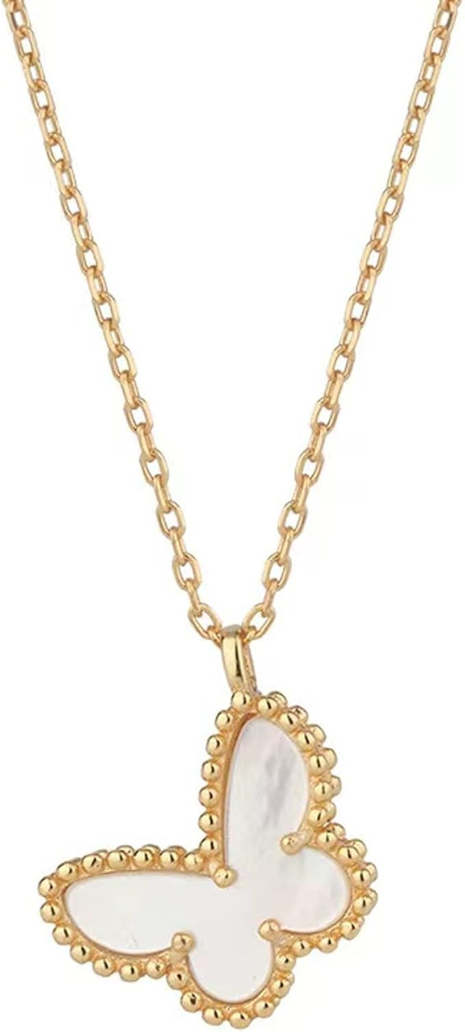 Butterfly Necklace 18K Gold Plated Simple Glossy Fritillary Butterfly Pendant Necklace for Women ... | Amazon (US)