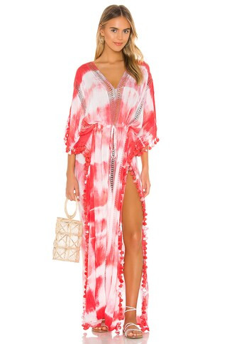 Michael Stars Farrah Maxi Caftan in White & Neon Pink from Revolve.com | Revolve Clothing (Global)