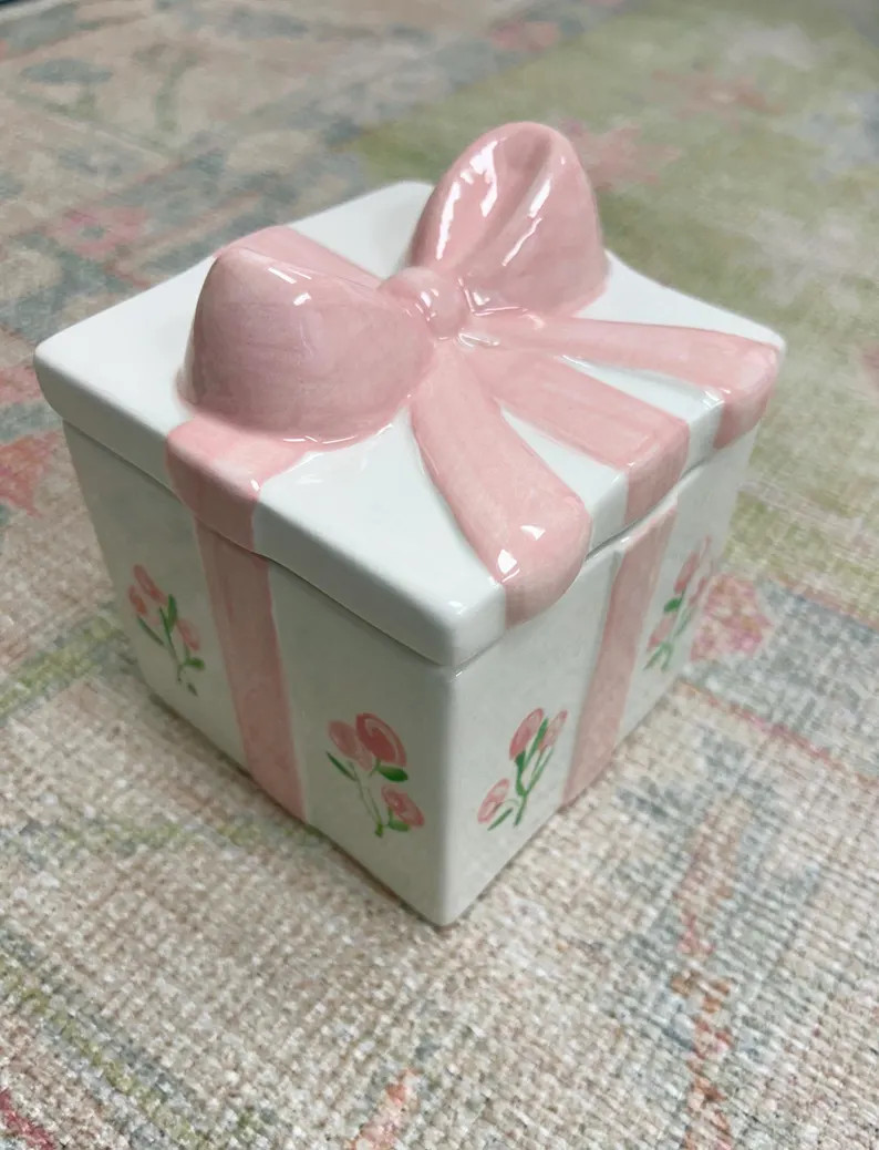Hand-painted Ceramic Keepsake Box: Pink Bow & Roses Nursery Decor - Etsy | Etsy (Global)