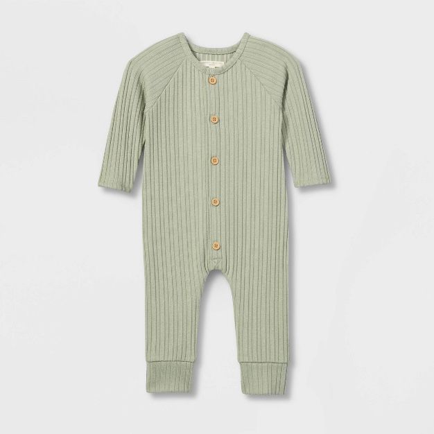 Grayson Collective Baby Cozy Ribbed Button-Front Bodysuit - Sage Green | Target