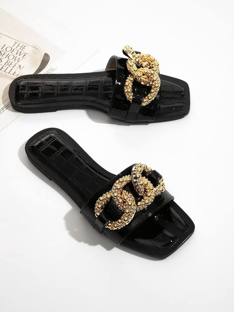 Crocodile Embossed Chain Decor Slide Sandals
       
              
              $17.60        
... | SHEIN