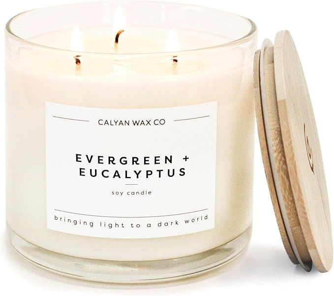 Calyan Wax Co. Evergreen & Eucalyptus 3 Wick Scented Candle - 43 Hour Burn - Luxury 3 Wick Soy Ca... | Amazon (US)