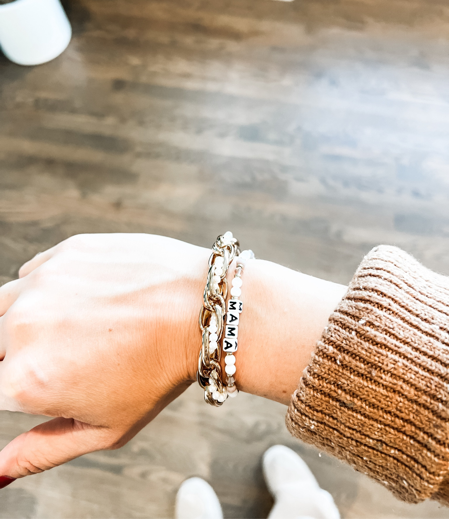 Stacked this pearl bracelet with a beaded “mama,” bracelet. Sharing a boy mom bracelet and girl mom bracelet. A great sentimental gift idea! 
Gift guide, gift idea, mom gift, new mom, jewelry, bracelet. 

#LTKGiftGuide #LTKHoliday #LTKFindsUnder50