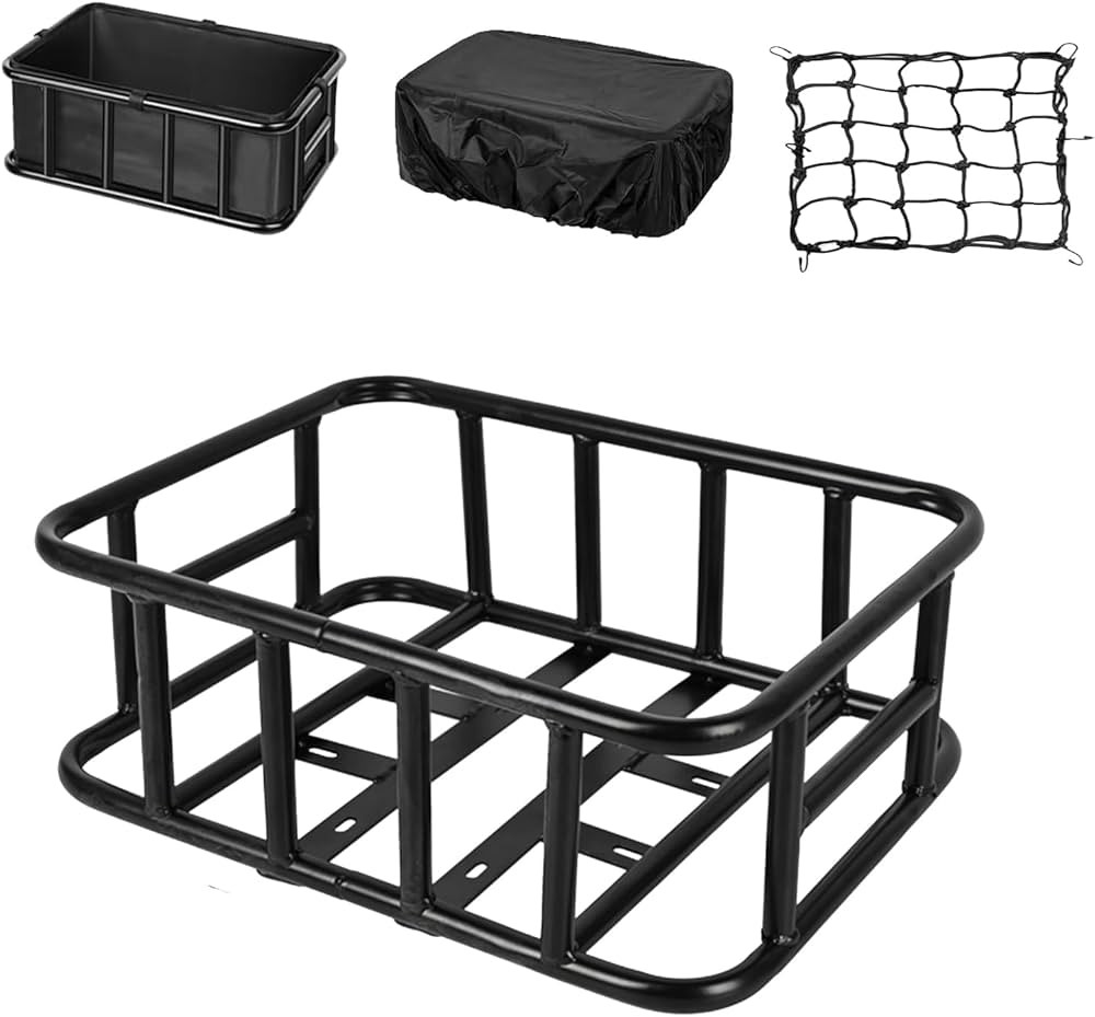 iCool Heavy Duty Rear Bike Basket with Cargo Net and Liner Large Bicycle Basket with Cover Perfec... | Amazon (US)