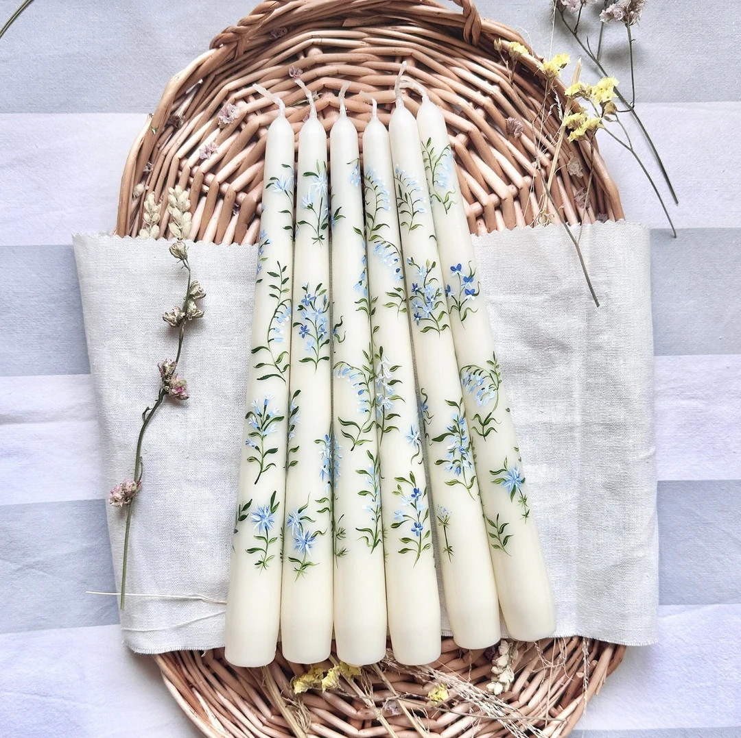 Hand Painted Candles Floral Taper Candles Painted Candles - Etsy | Etsy (US)