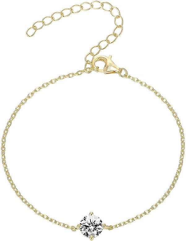 PAVOI 14K Gold Plated Cubic Zirconia Solitaire Diamond Bracelet | Bridesmaid Bracelets | Gold Bra... | Amazon (US)