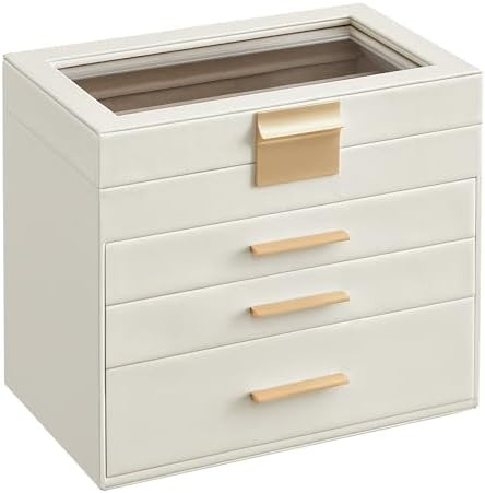 SONGMICS Jewelry Box Organizer with Glass Lid, 4-Layer Jewelry Storage, with 3 Drawers, Modern St... | Amazon (US)