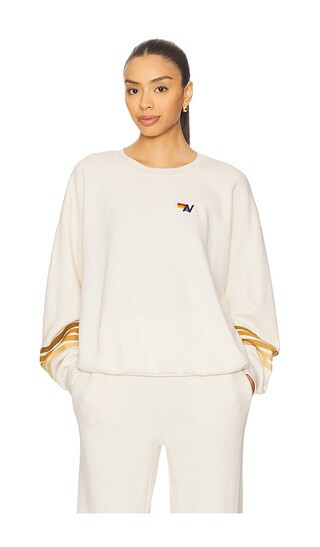 Aviator Nation Rugby Stitch 2 Crew Relaxed Sweatshirt in Cream. - size S | Revolve Clothing (Global)