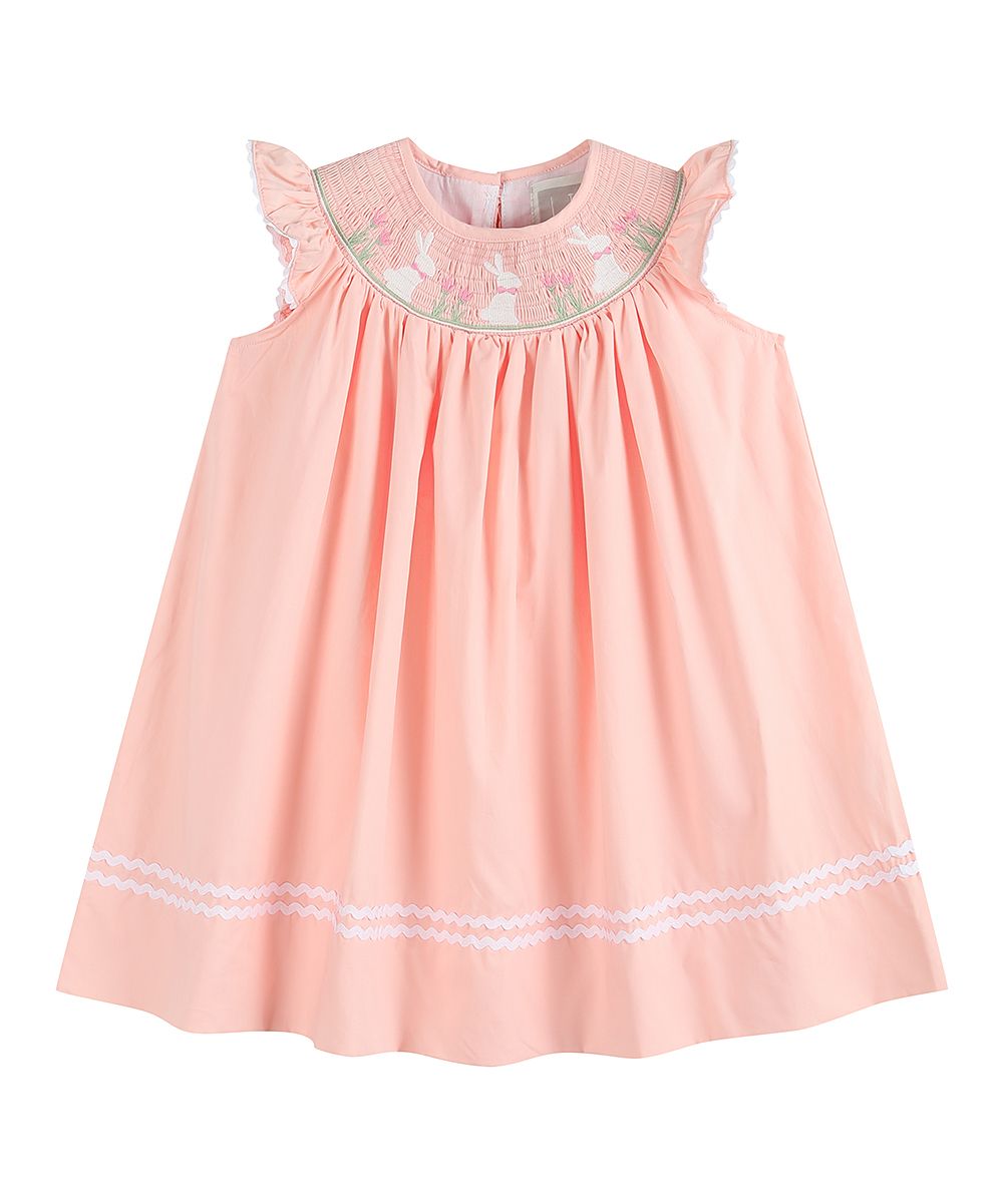 Lil Cactus Girls' Casual Dresses Light - Light Pink Easter Bunny Smocked Angel-Sleeve Dress - Infant | Zulily
