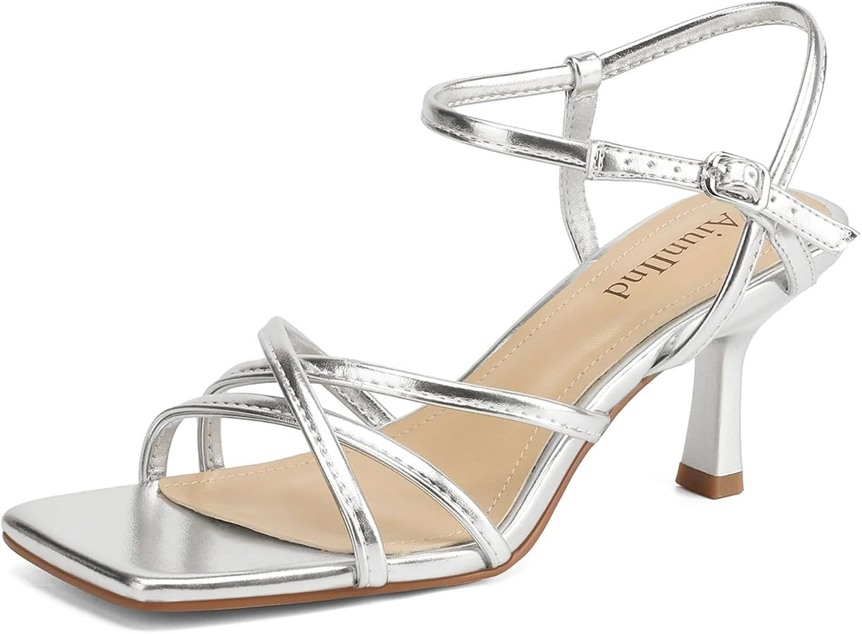 Women's Sandals Square Open Toe Kitten Heels Strappy Ankle Strap Heeled Sandals for Women Comfy W... | Amazon (US)