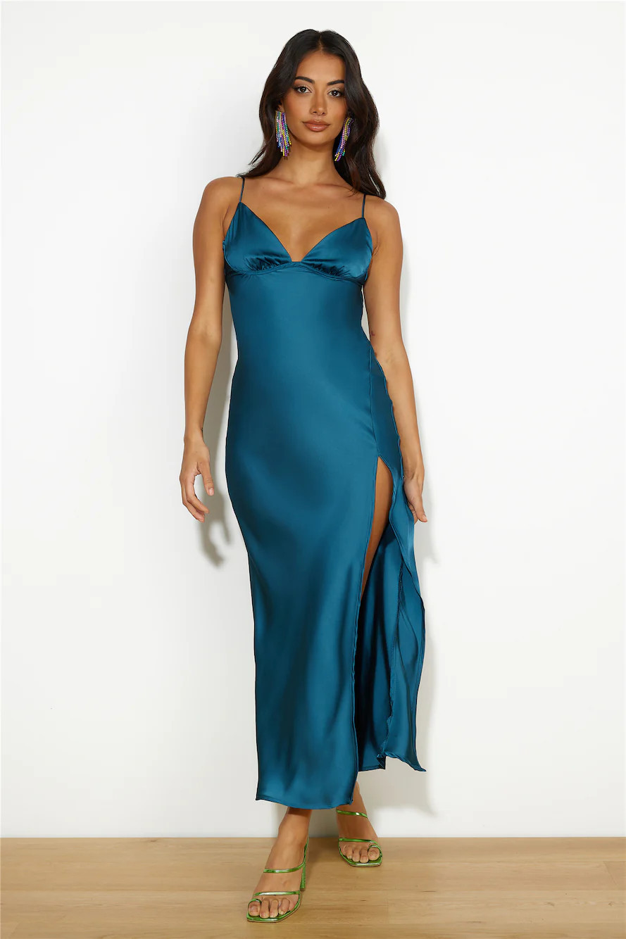 Seen At The Ball Satin Midi Dress Blue | Hello Molly (AU)