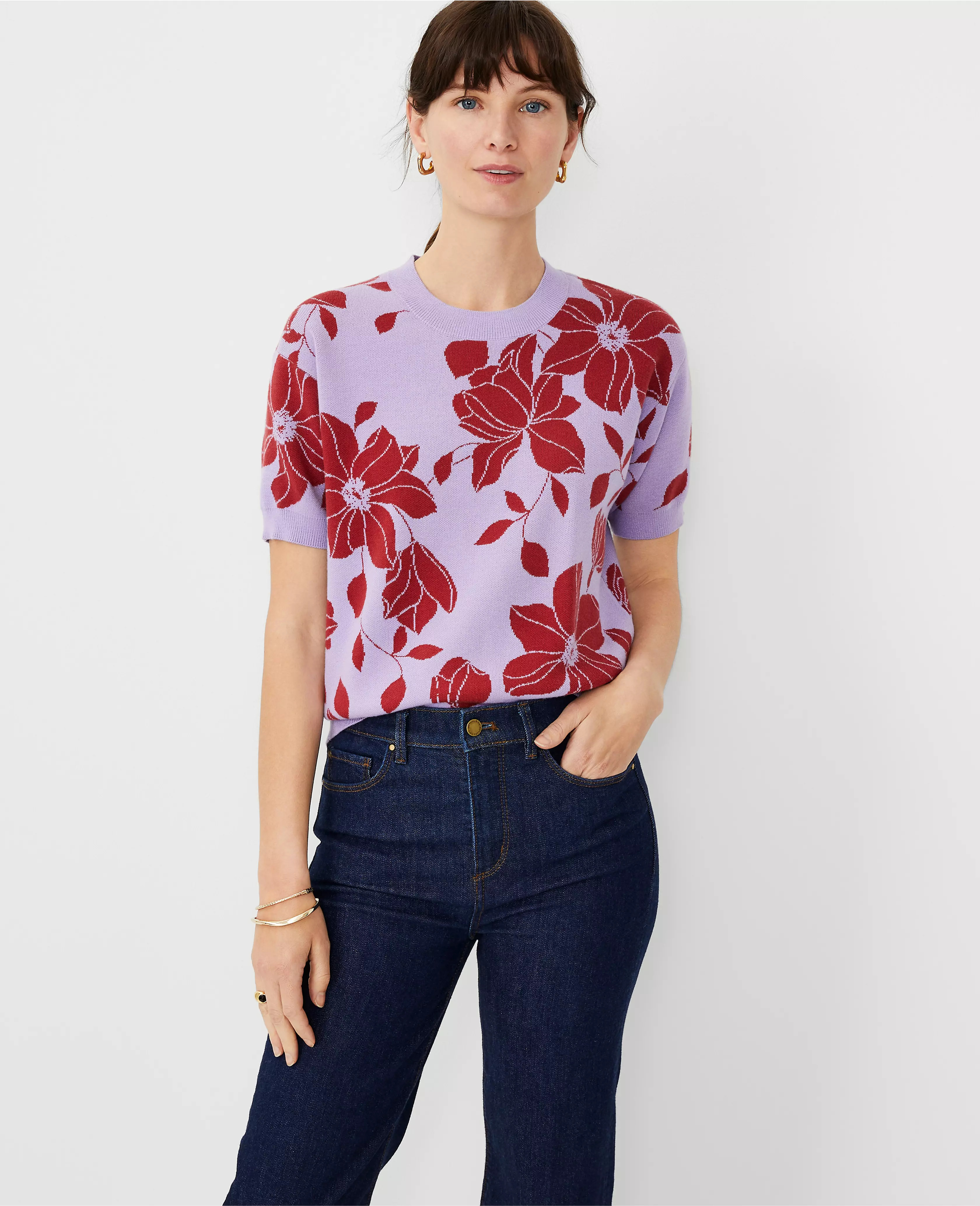 Petite Floral Jacquard Wedge Sweater Tee | Ann Taylor (US)