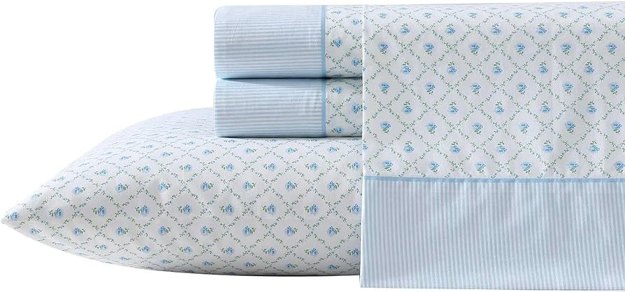 Laura Ashley - Sheet Set, Breathable Percale Cotton Bedding, 200 Thread Count, Deep Pocket, Chic ... | Amazon (US)