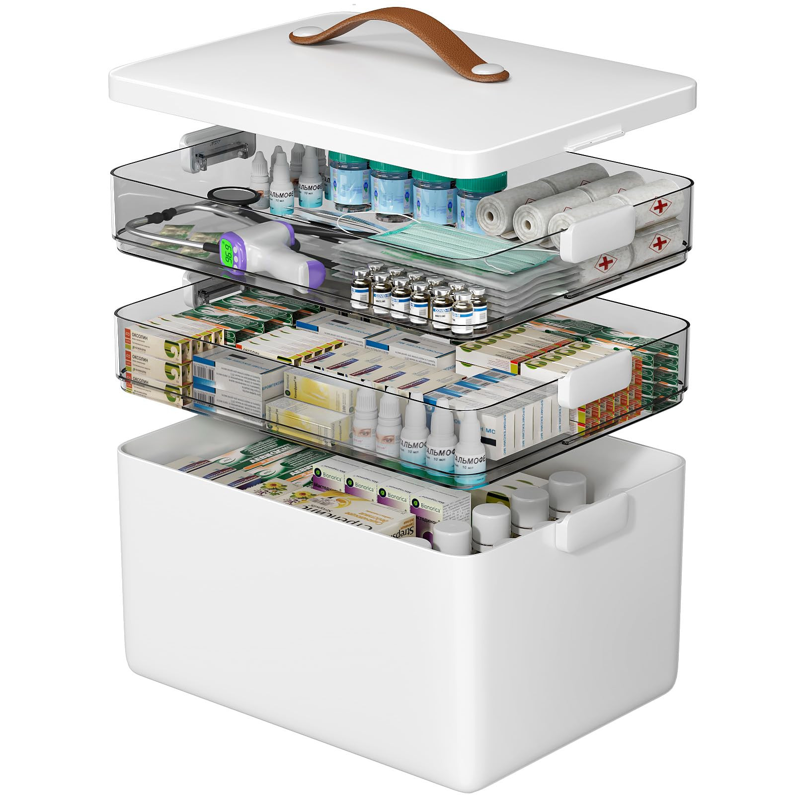 CTIME 3-Tier Medicine Organizer - Portable Medicine Cabinet with Leather Handle, Empty First Aid ... | Amazon (US)