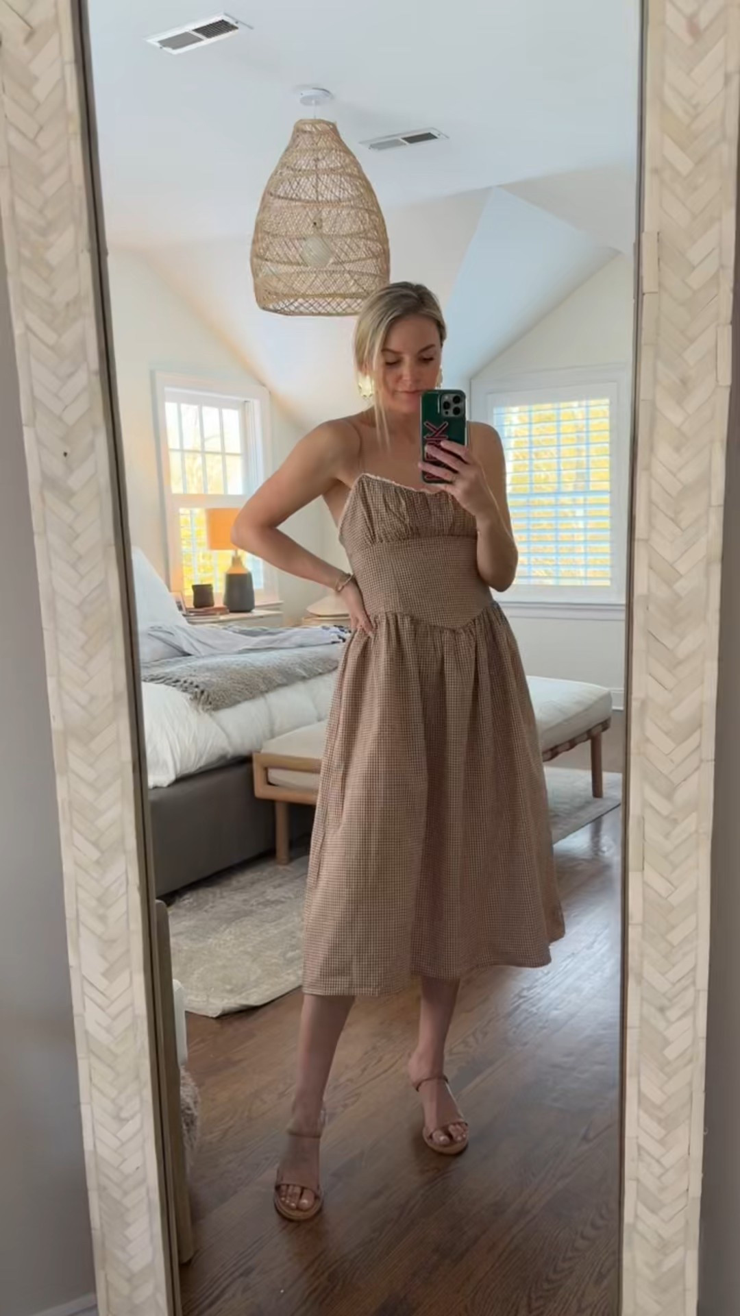 Target dress on sale for $28 and reminds me of reformation. I’m 5’5 wearing a small. Back is elastic, but I wish it had a side zipper. I’m small chested and had to work to get the dress off. Just an fyi if you’re larger chested. It might not be the best option or might need to size up. 
-heels tts & also linked similar target option I just ordered! 
