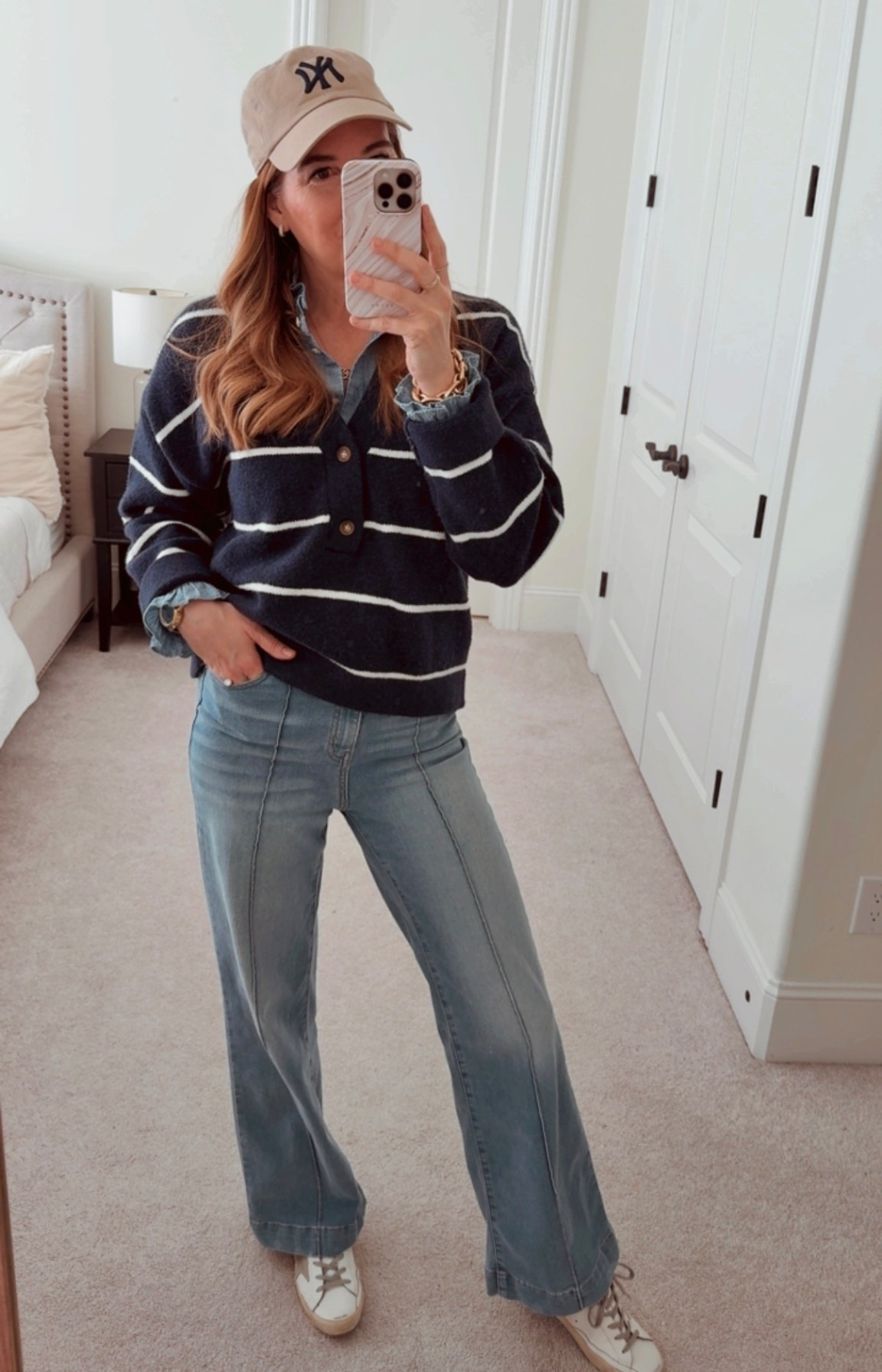 Lunch date look. This sweater is so comfy and great with or without a top underneath. I’m wearing a small. 