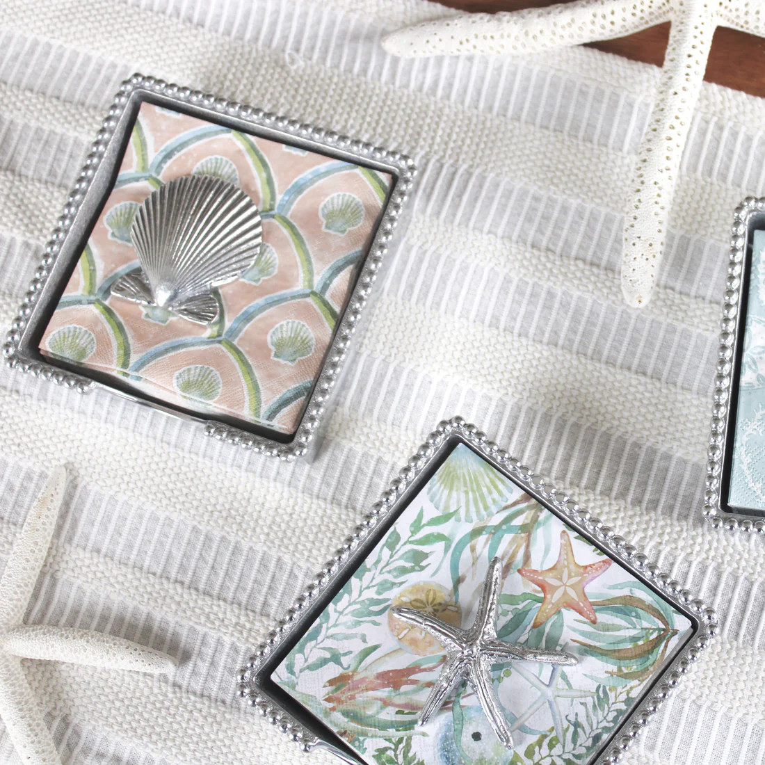 Scallop Shell Beaded Napkin Box | Mariposa