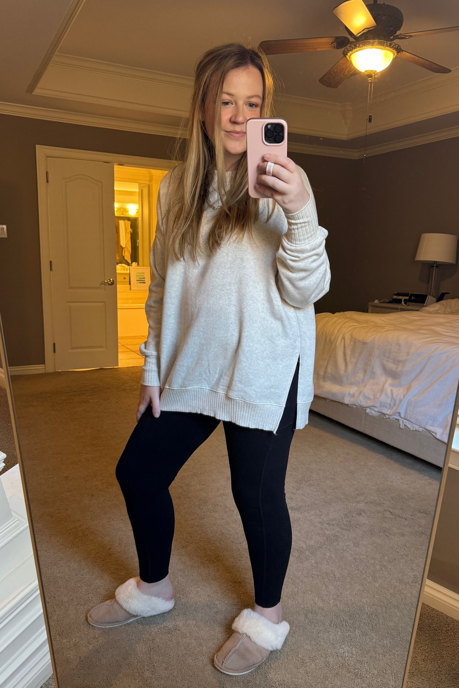 Sweater weather is upon us 🥰😍👏🏻🏈🎃🍂🍁☕️

I’m loving this cozy sweatshirt! The long length of it is great to wear with leggings and the slits in the side are super cute. The inside is sooooo soft. 

Also wearing my fav comfy leggings (with pockets!) and slippers, both from Amazon  

#LTKFindsUnder50 #LTKMidsize #LTKStyleTip