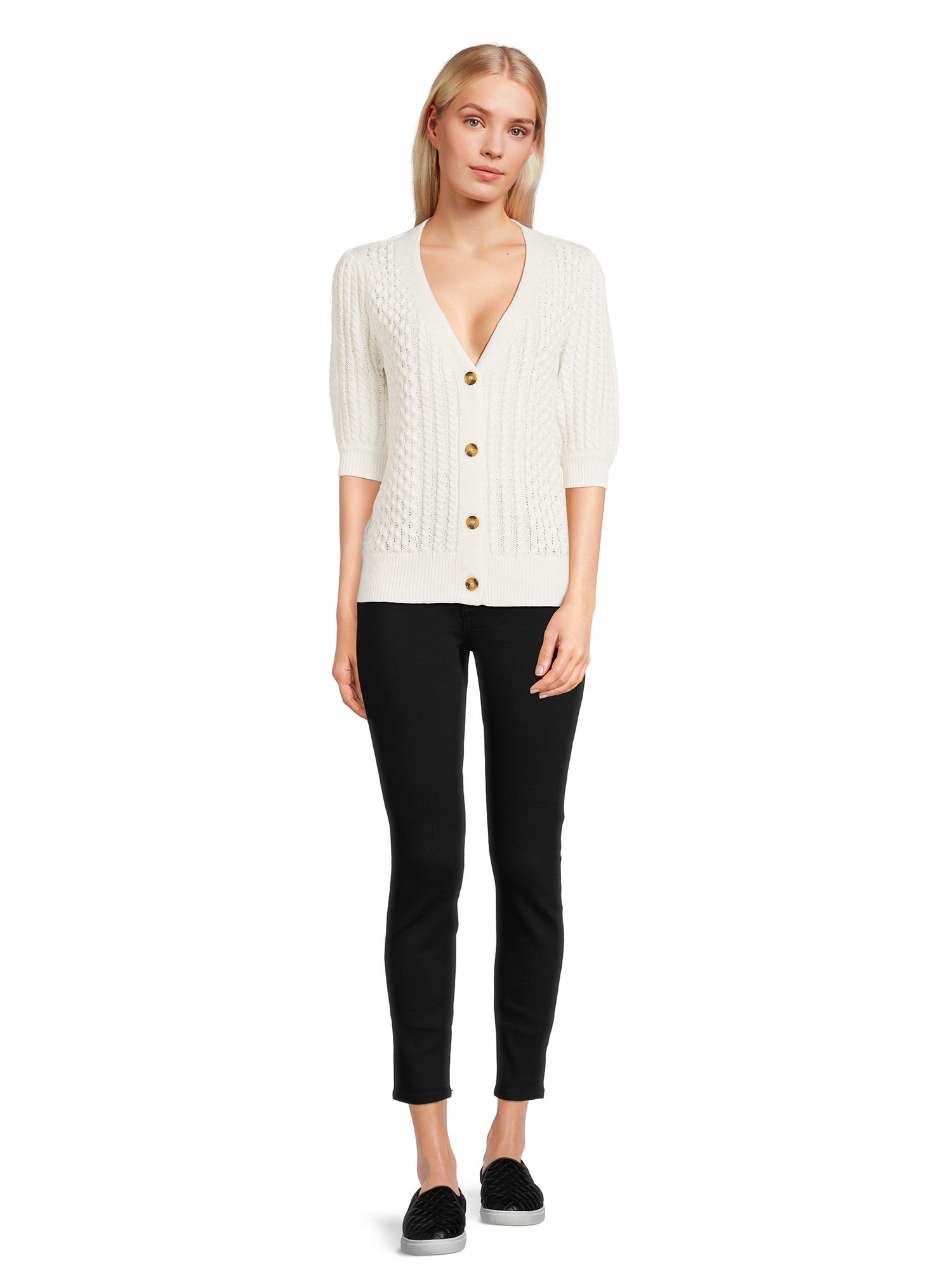 Time and Tru Women's Boyfriend Cardigan Sweater with Elbow Sleeves, Midweight, Sizes XS-XXXL | Walmart (US)