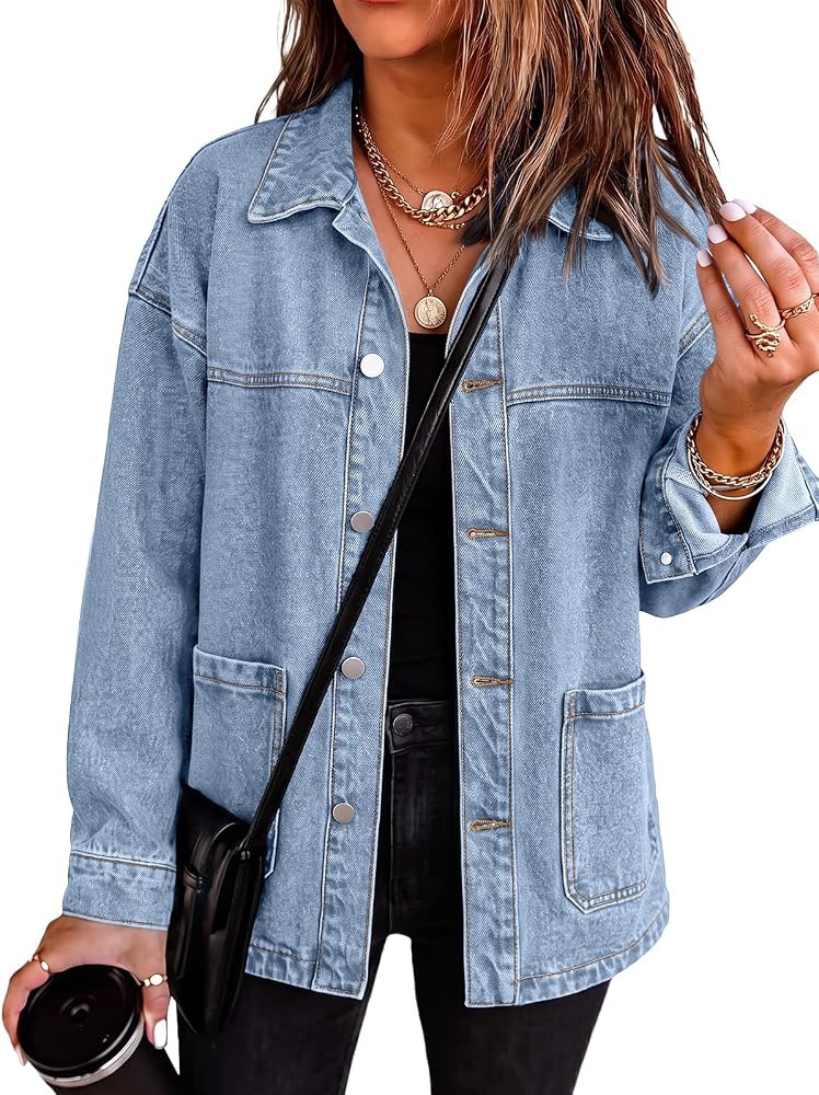 Trendy Queen Womens Oversized Jean Jacket Boyfriend Denim Shacket Outfits | Amazon (US)