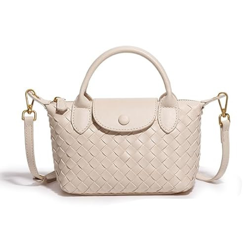 Small Vegan Leather Crossbody Bags For Women, Mini Woven Dumpling Handbag, Cute Top Handle Shoulder Purse For Travel Dating (Off White) | Amazon (US)