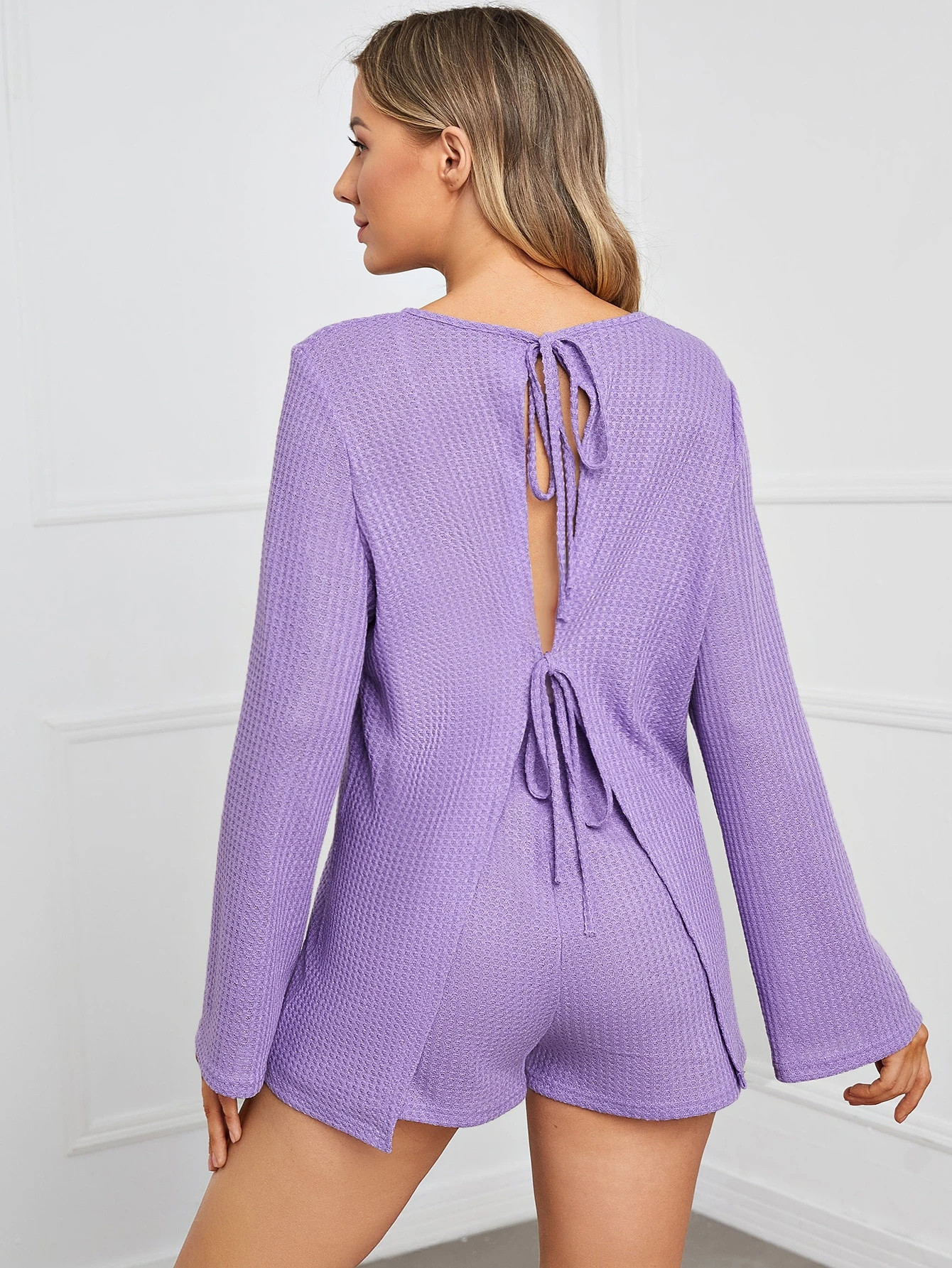 Maternity Tie Back Waffle Lounge Set | SHEIN